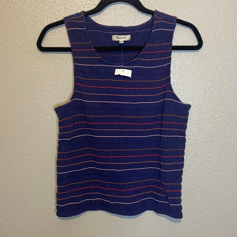 NWT Madewell | Rainbow Stitch Smocked Tank Top | Blue | Size Medium